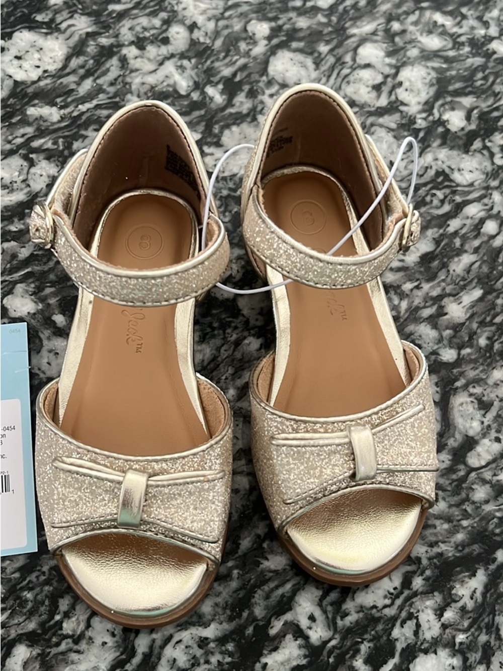 Cat & Jack Girls' Glitter Bow Ankle-Strap Sandals - Gold